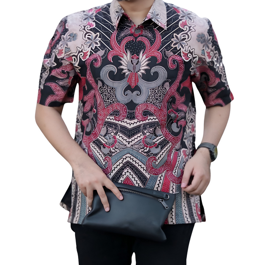 Men's Batik Shirt Black Short Sleeve - Wisnutama