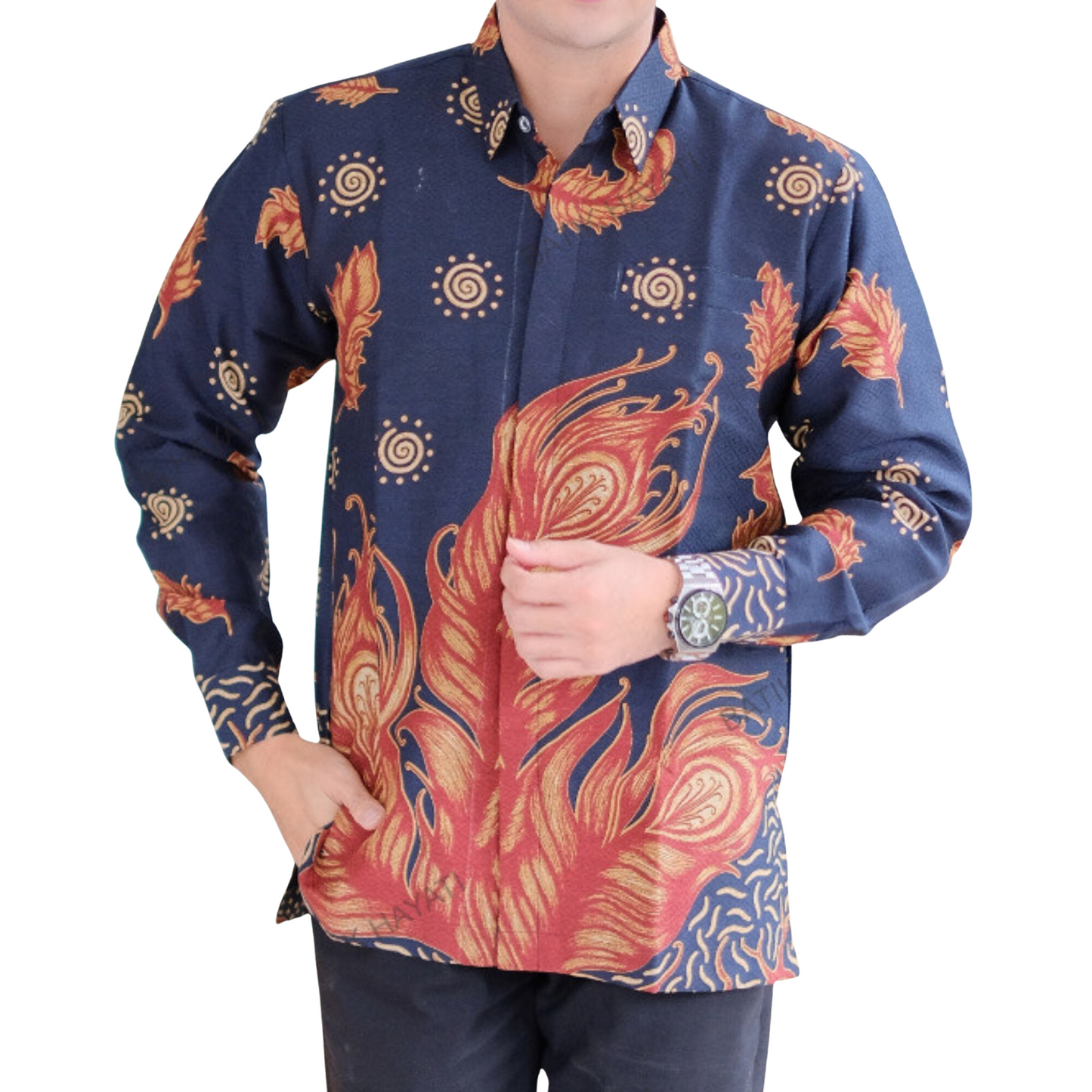 Men's Batik Shirt Blue Long Sleeve - Abadi