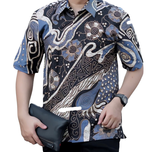 Men's Batik Shirt Black Short Sleeve - Nairobil