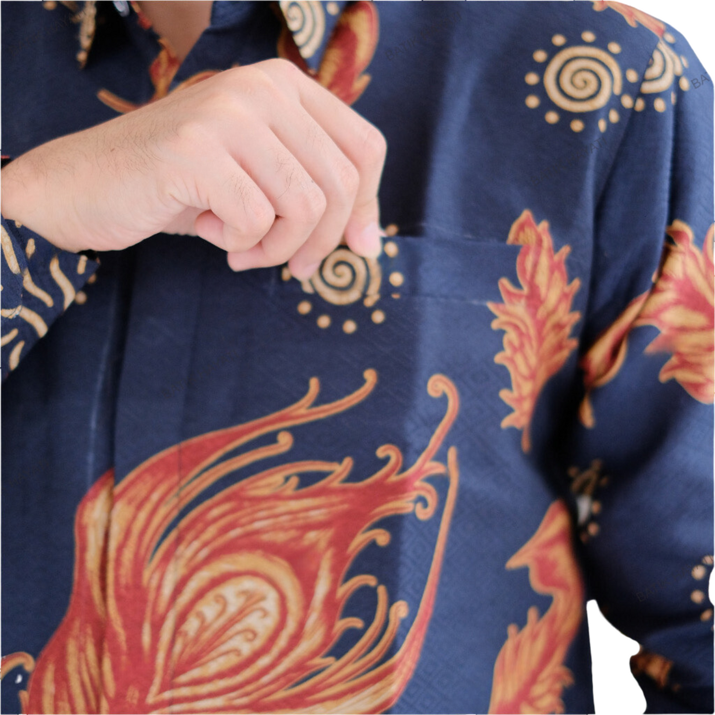 Men's Batik Shirt Blue Long Sleeve - Abadi