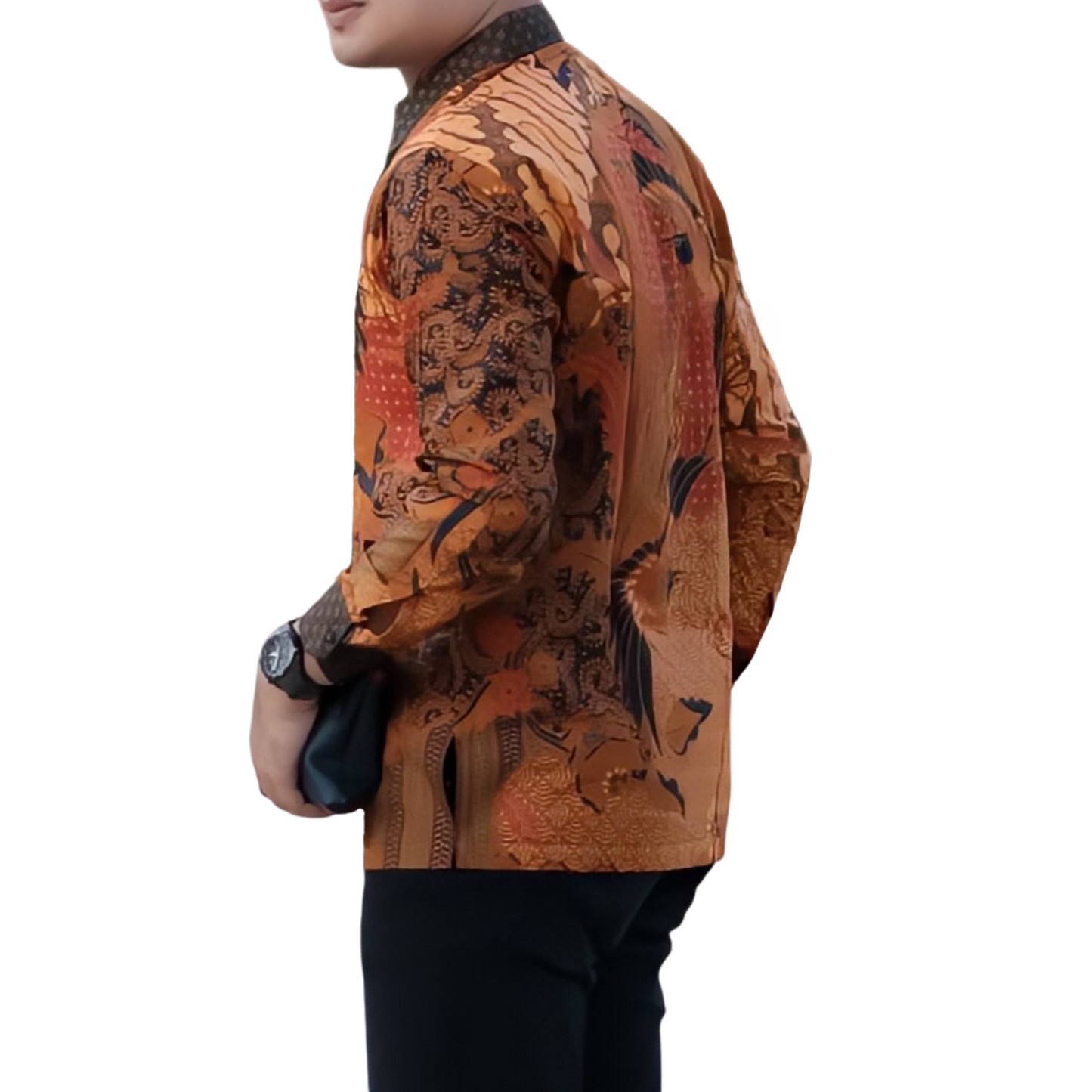 Men's Batik Shirt Orange Long Sleeve - Satru